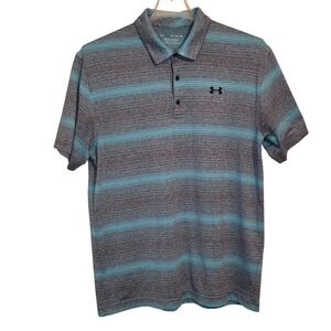Under Armour Golf Polo Shirt Mens XL Heatgear Playoff Loose Striped Blue Gray
